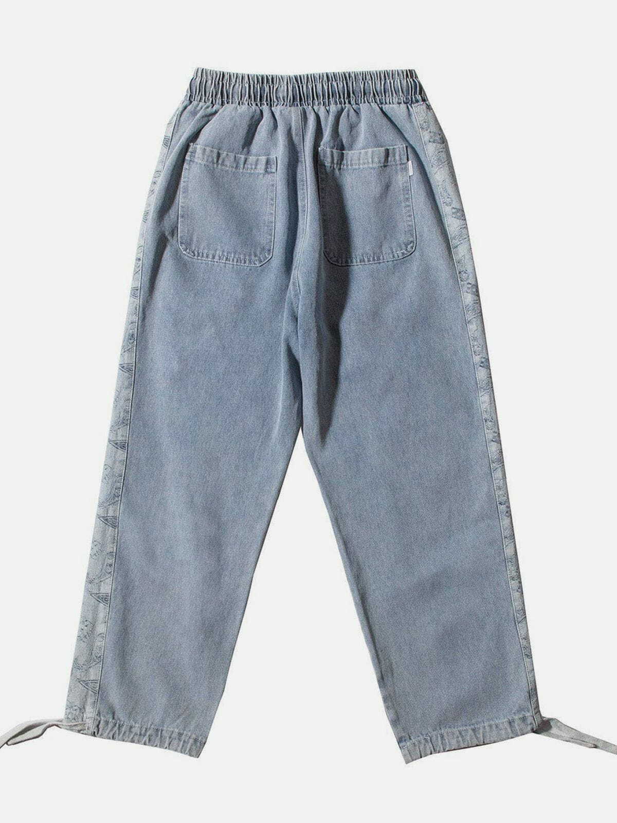 Y2K Grunge Embroidered Jeans with Side Bandana - Retro 90s Summer Outfit Essential