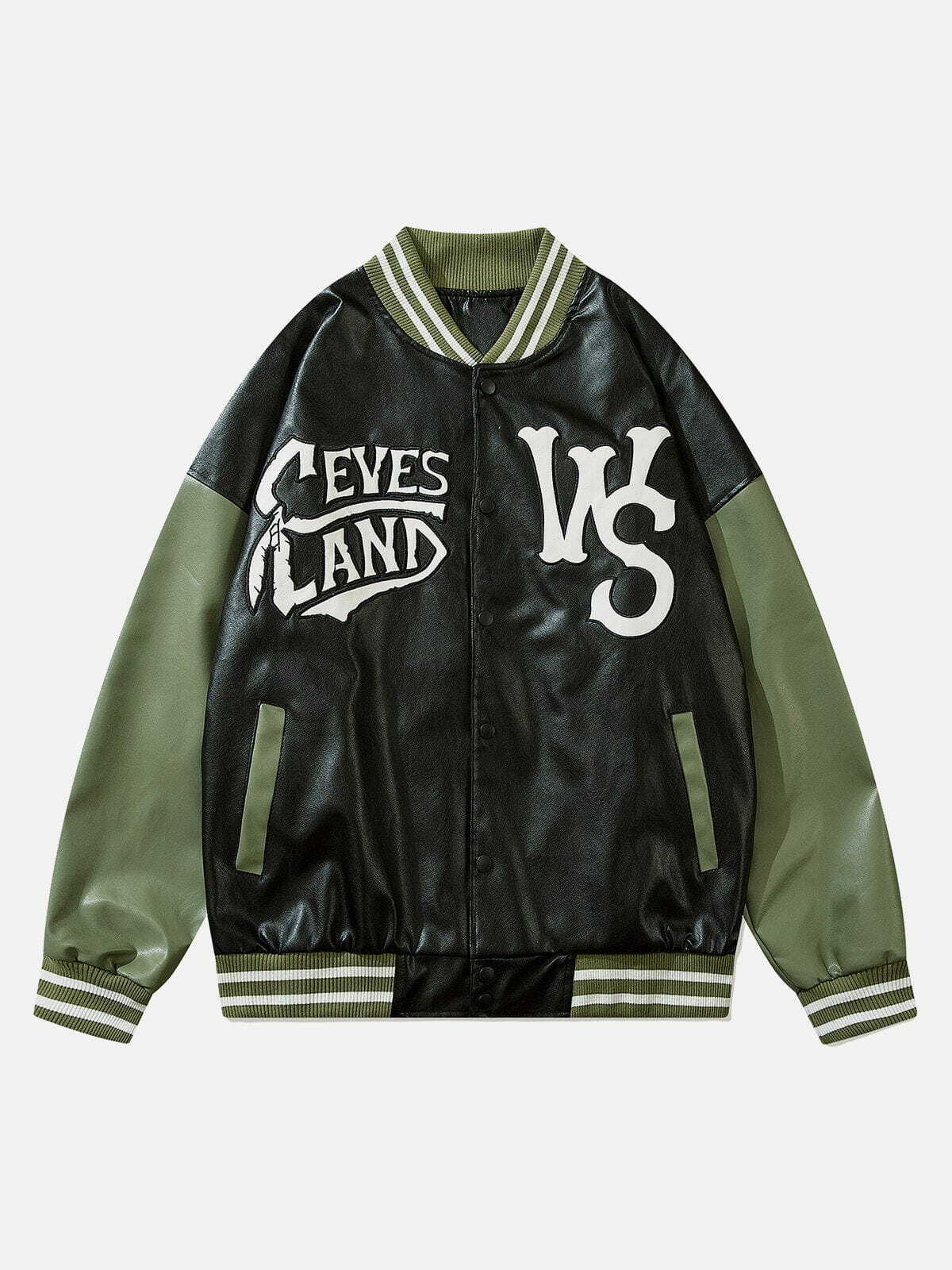 Y2K Grunge Embroidered Lettering PU Leather Varsity Jacket - Retro 90s Summer Outfit