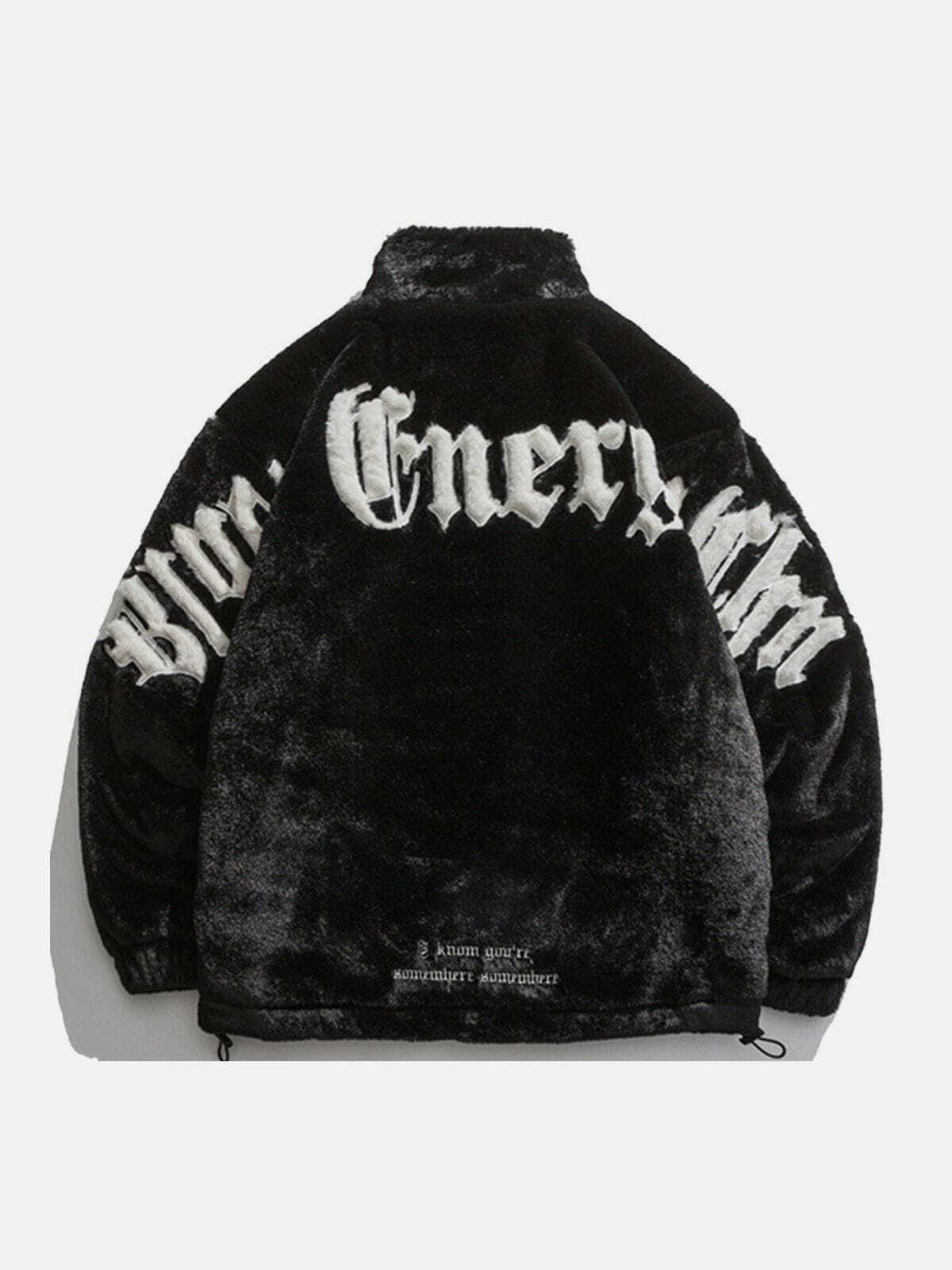 Y2K Grunge Embroidered Letters Winter Coat - Retro 90s Fashion for Y2K Outfits