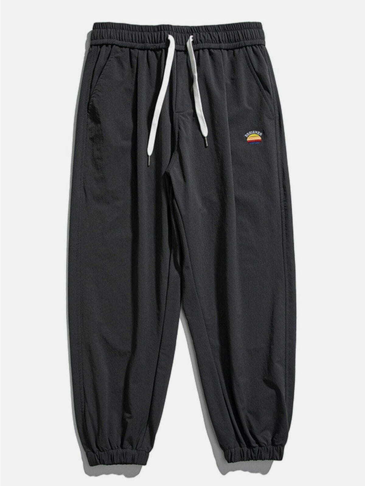 Y2K Grunge Embroidered Logo Sweatpants - Retro 90s Summer Outfit for Y2K Vibes