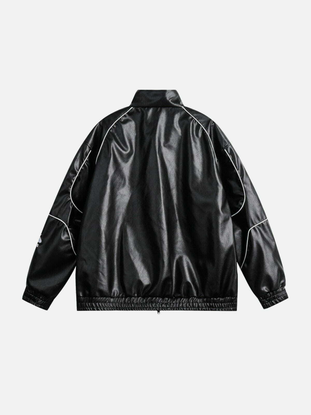 Y2K Grunge Embroidered Motorcycle Leather Jacket - Retro 90s Fashion Statement Piece