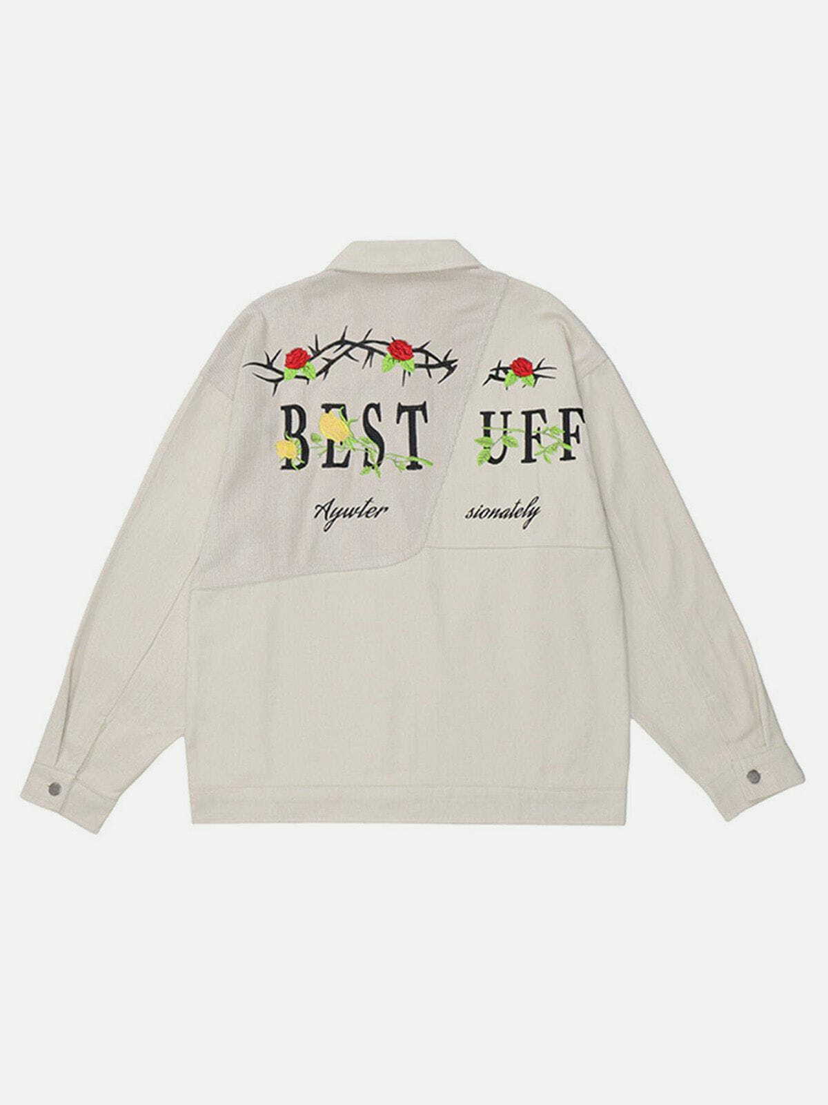 Y2K Grunge Embroidered Rose Thorns Jacket - Retro 90s Fashion for Summer Parties