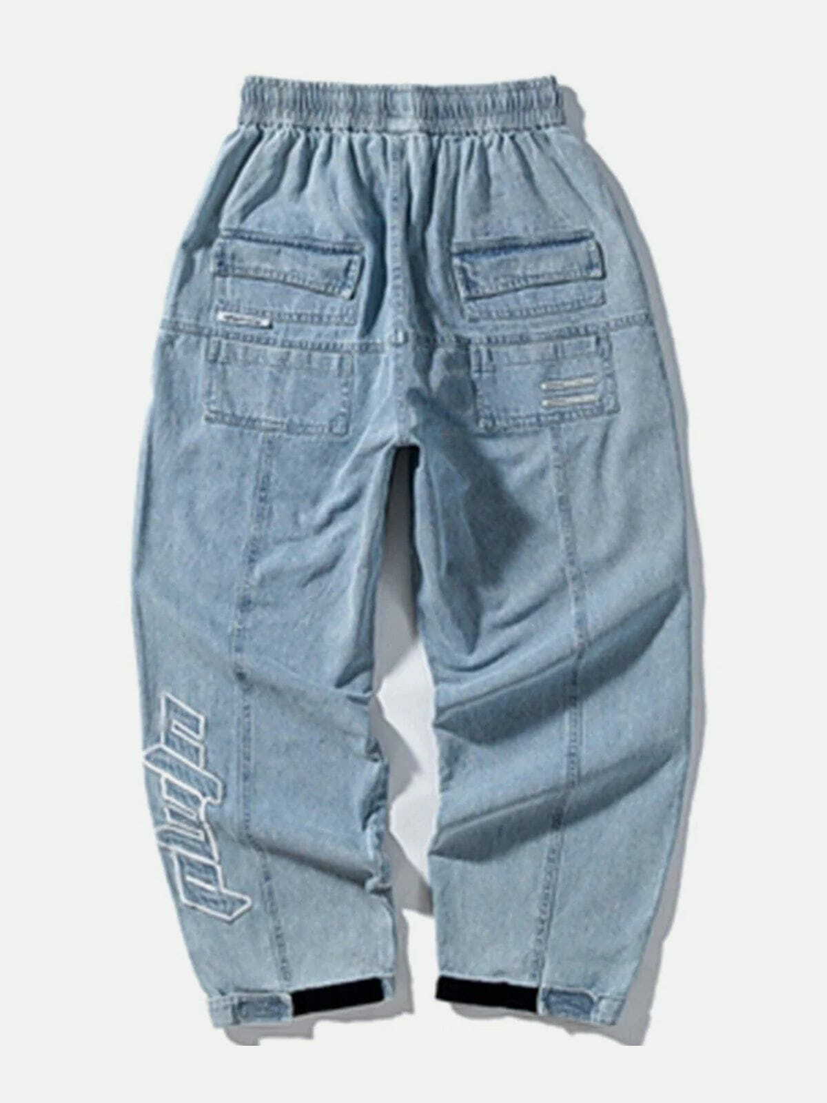 Y2K Grunge Embroidered Washed Straight-Leg Jeans - Retro 90s Summer Outfit Essential