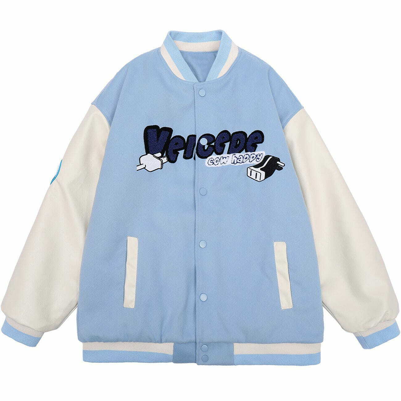 Y2K Grunge Embroidered Winter Coat with Cow Label - Retro 90s Fashion Statement Piece