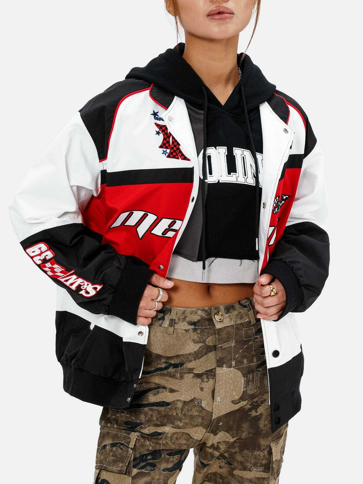 Y2K Grunge Embroidery Contrast Jacket - Retro 90s Fashion for Summer Parties & Outfits