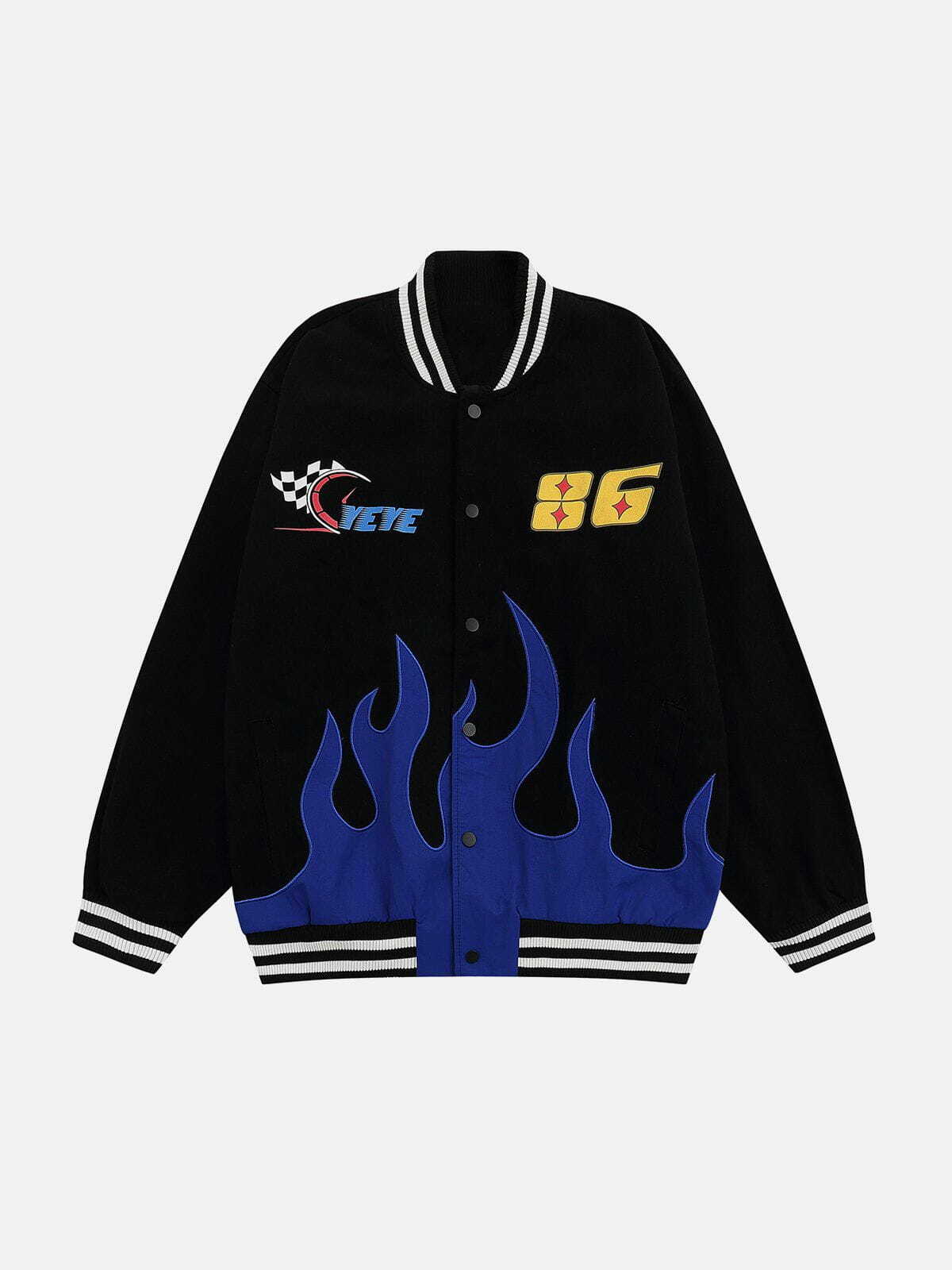 Y2K Grunge Embroidery Flame Jacket - Retro 90s Summer Outfit for Party & Club Vibes