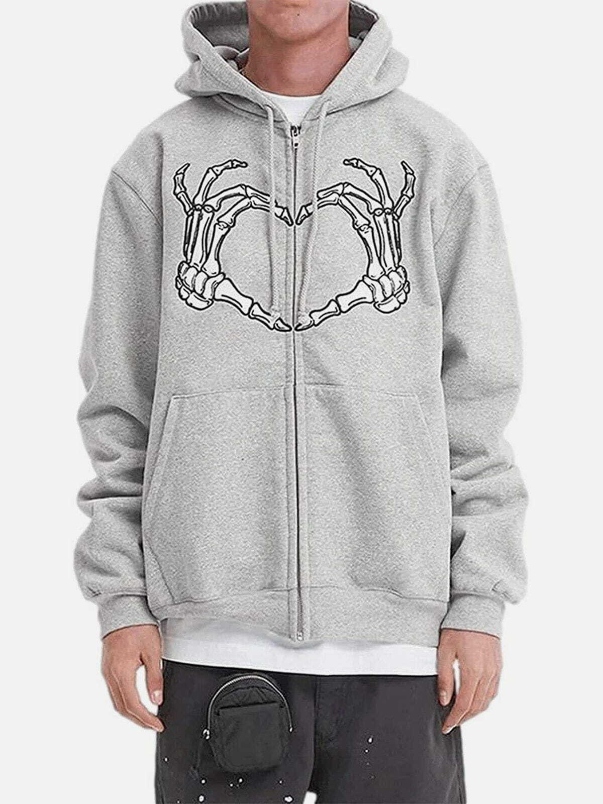 Y2K Grunge Embroidery Heart Skeleton Hoodie - Retro 90s Summer Outfit for Party Vibes