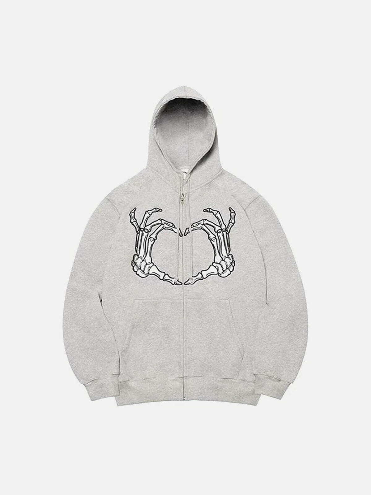 Y2K Grunge Embroidery Heart Skeleton Hoodie - Retro 90s Summer Outfit for Party Vibes