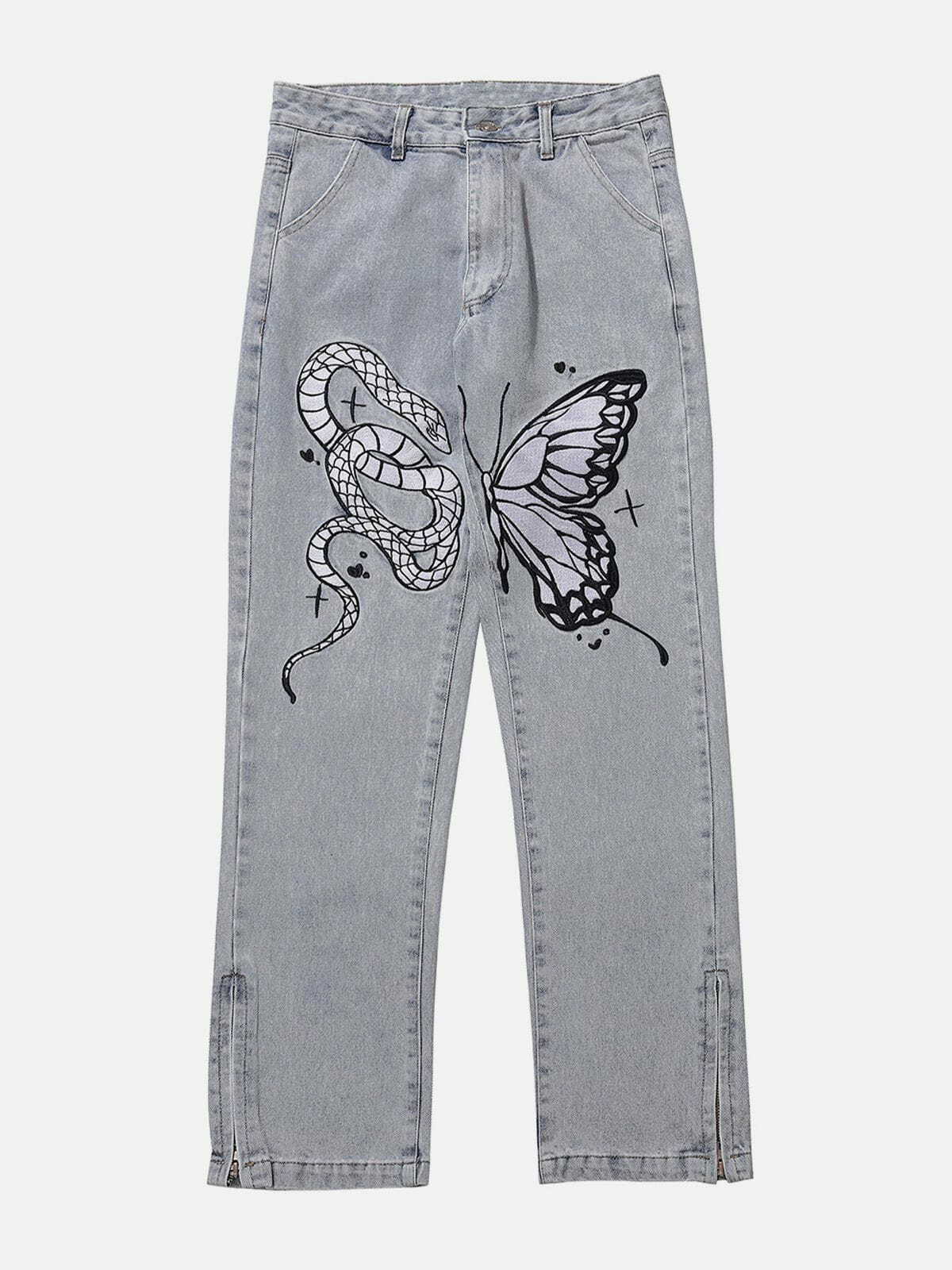 Y2K Grunge Embroidery Jeans - Retro 90s Summer Outfit for Party & Club Vibes