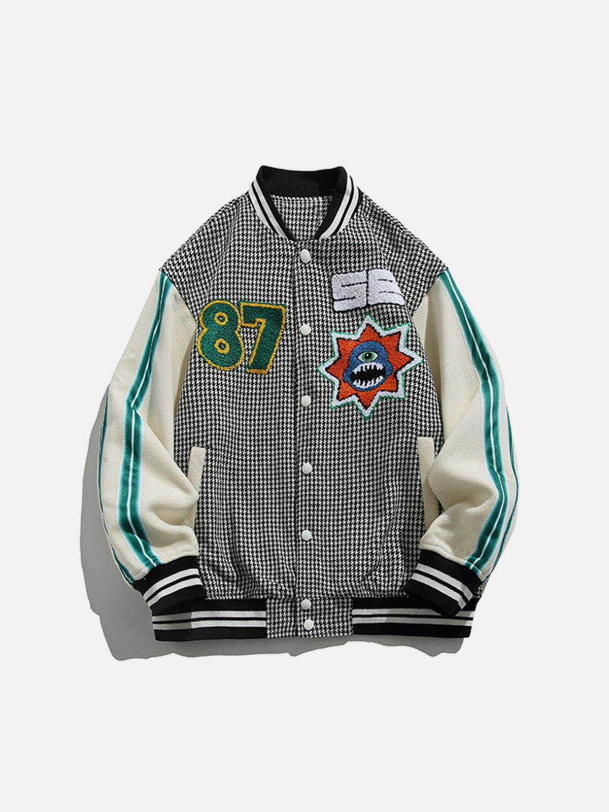 Y2K Grunge Embroidery Lightning Varsity Jacket - Retro 90s Summer Outfit Essential