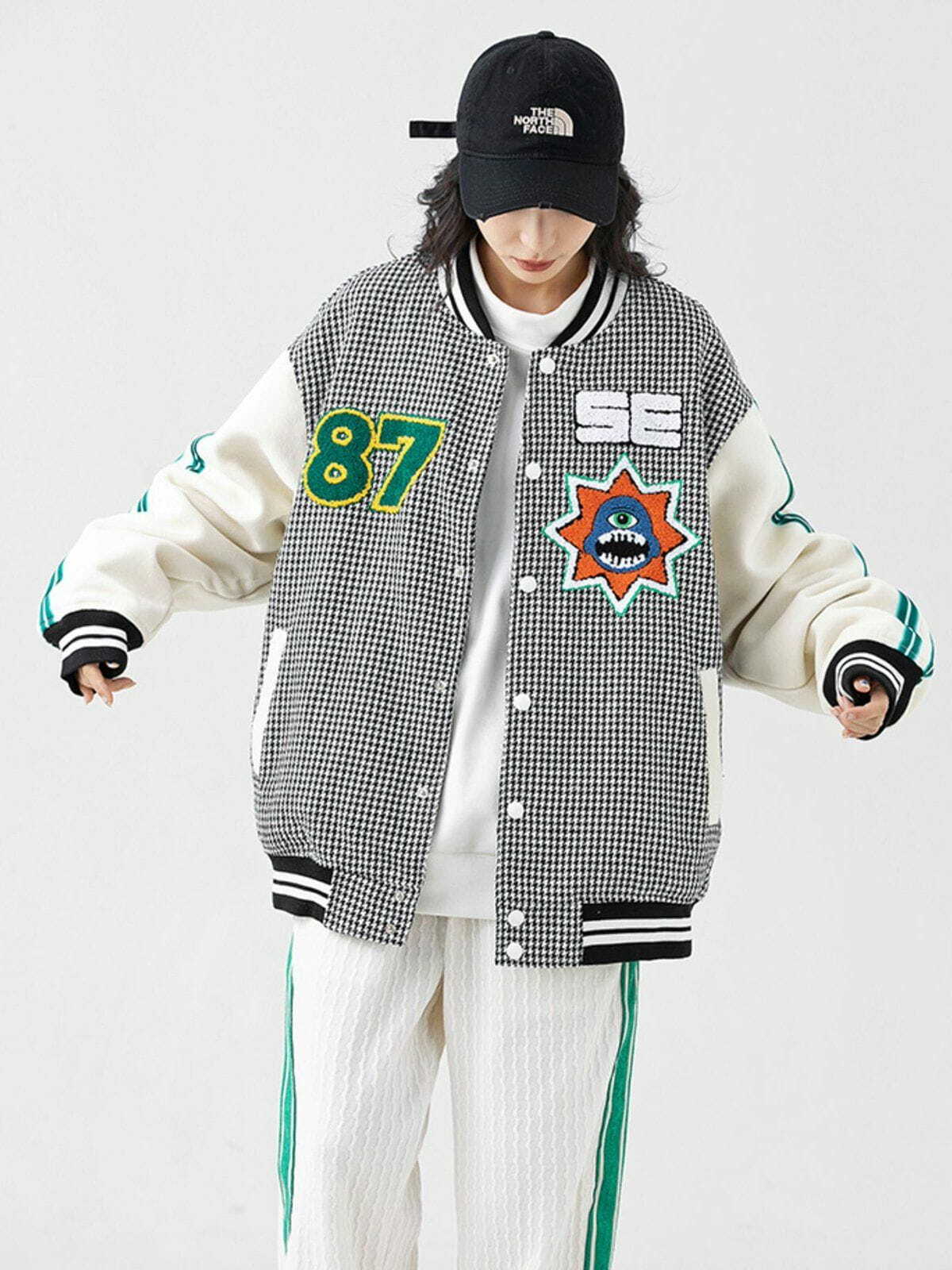 Y2K Grunge Embroidery Lightning Varsity Jacket - Retro 90s Summer Outfit Essential