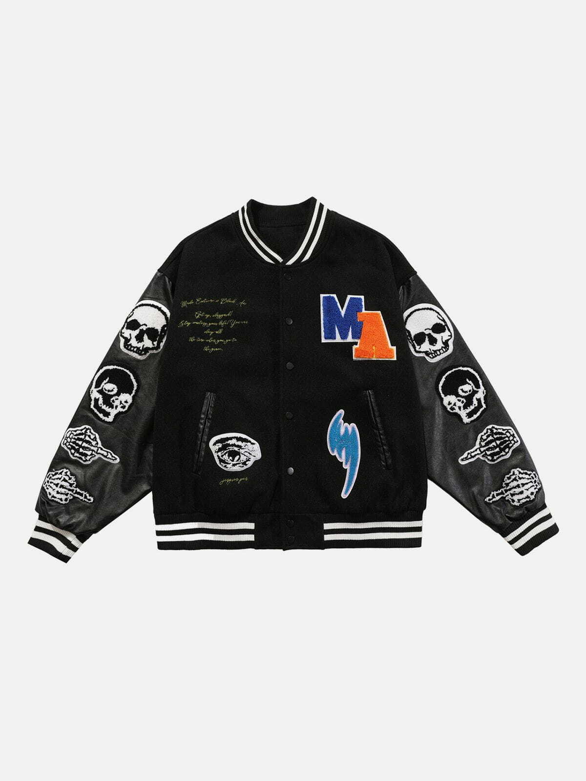 Y2K Grunge Embroidery Skeleton Varsity Jacket - Retro 90s Fashion for Summer Parties