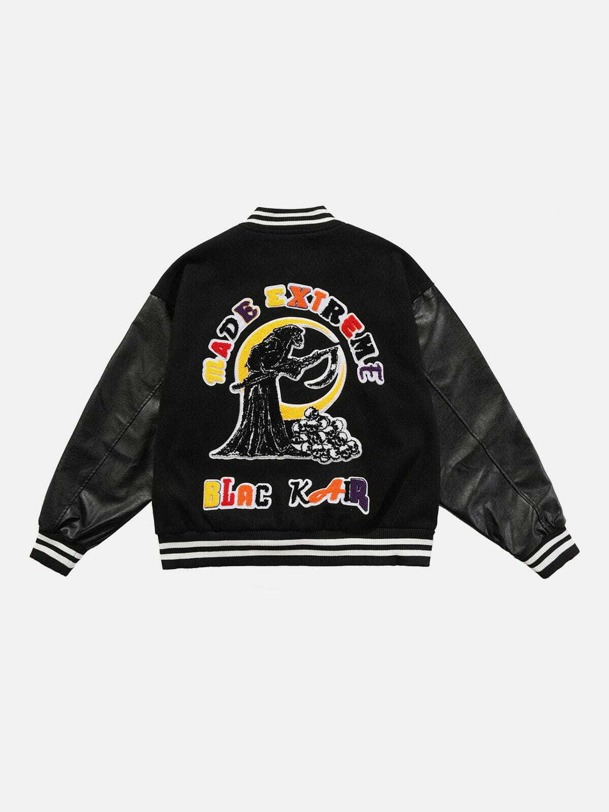 Y2K Grunge Embroidery Skeleton Varsity Jacket - Retro 90s Fashion for Summer Parties