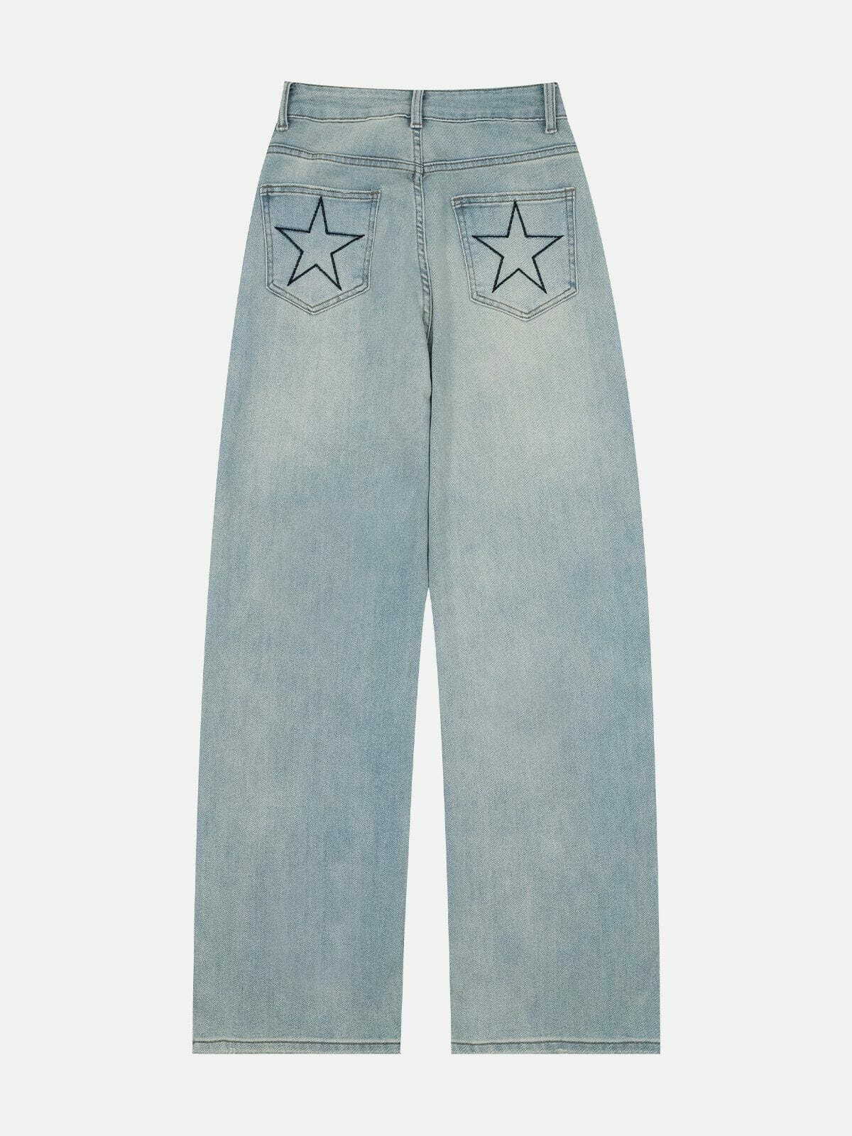 Y2K Grunge Embroidery Star Jeans - Retro 90s Summer Outfit for Y2K Party Vibes