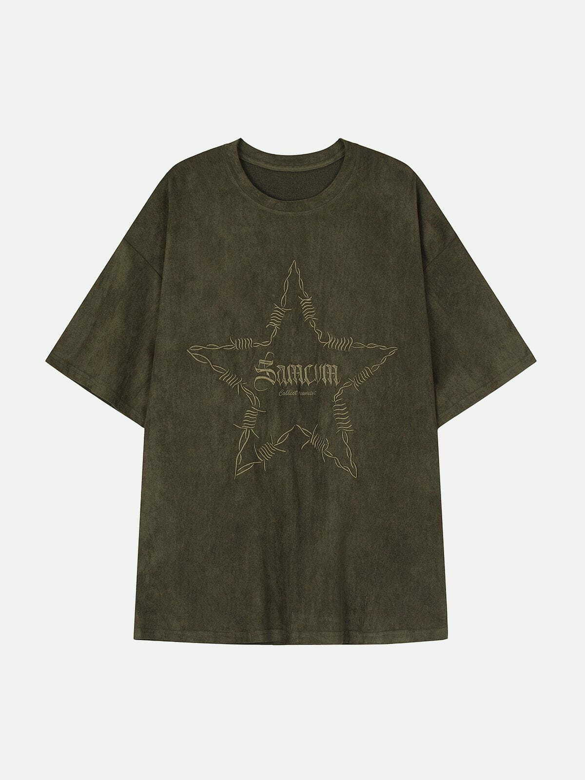 Y2K Grunge Embroidery Thorns Star Print Tee - Retro 90s Summer Outfit for Women