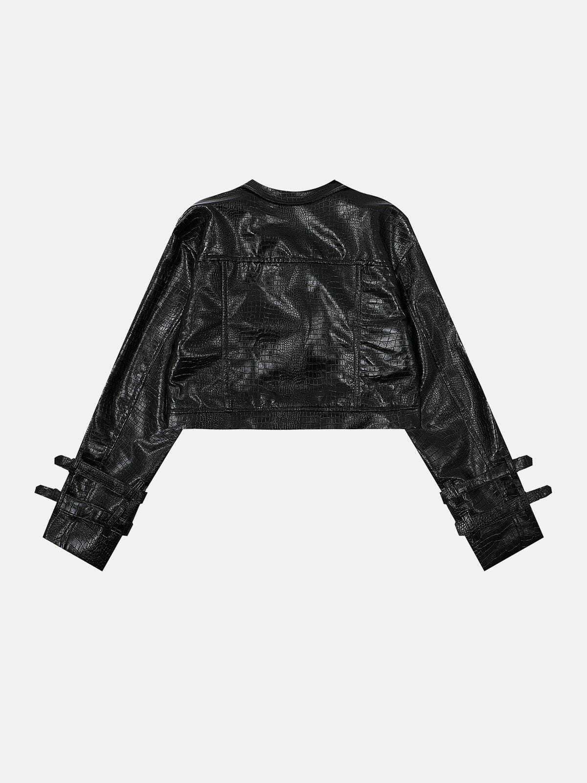 Y2K Grunge Faux Crocodile Motorcycle Jacket - Retro 90s Fashion Statement Piece