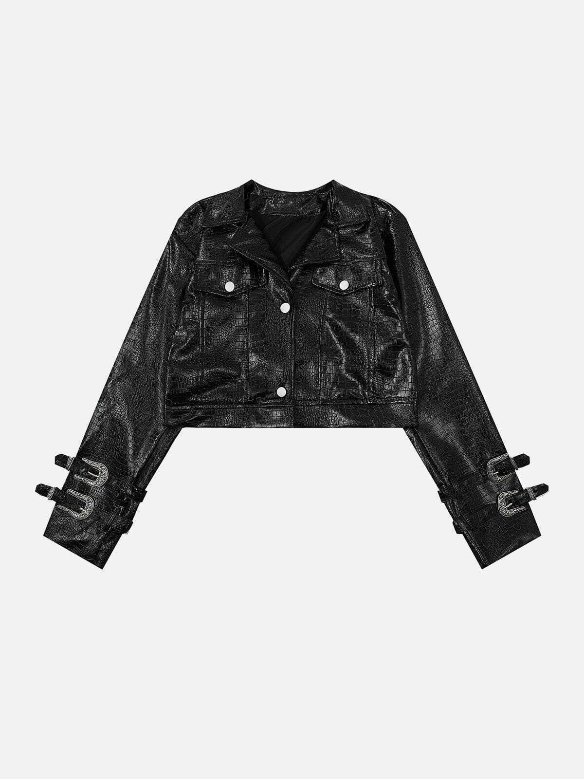 Y2K Grunge Faux Crocodile Motorcycle Jacket - Retro 90s Fashion Statement Piece