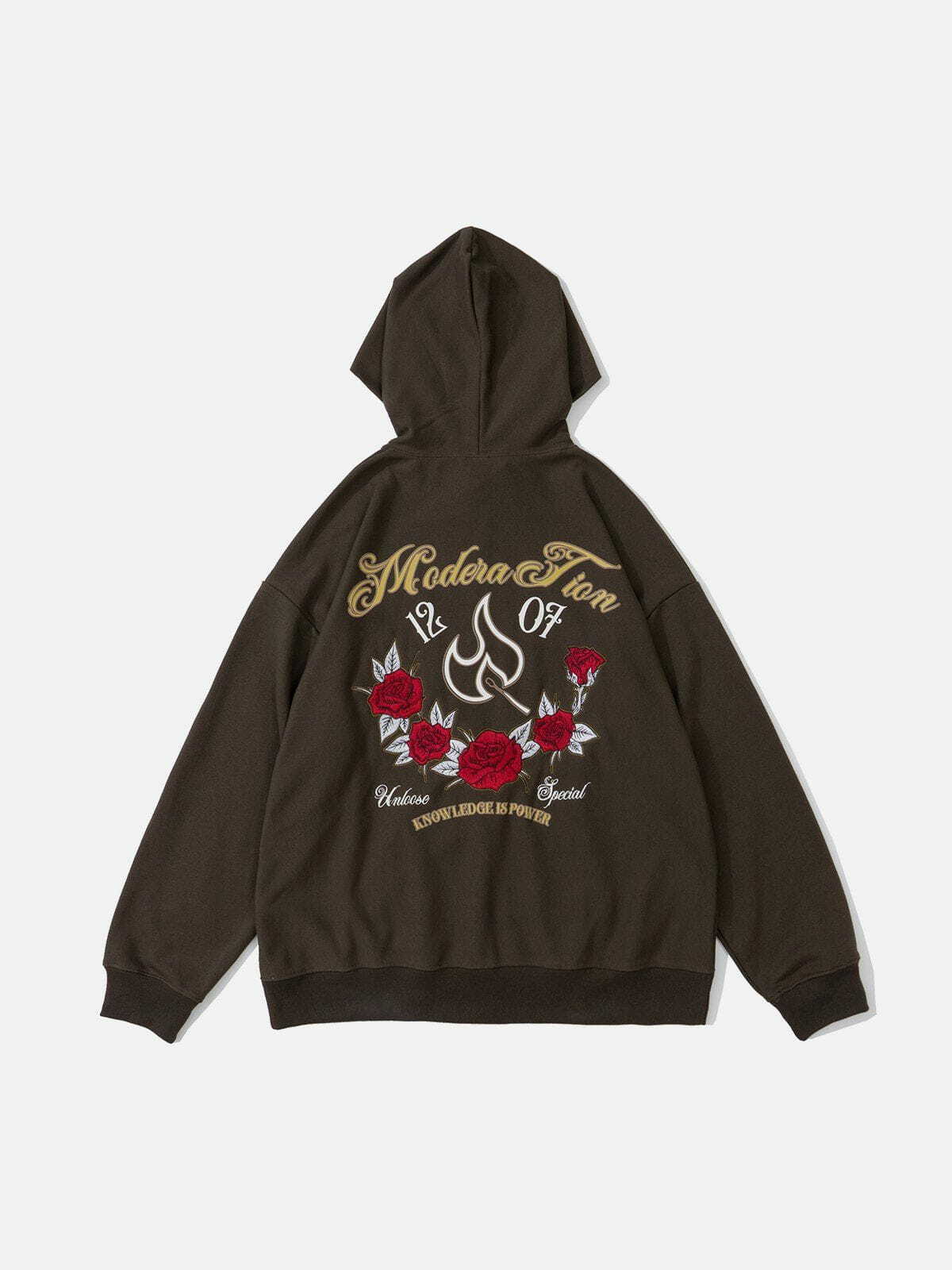 Y2K Grunge Flames and Roses Embroidered Hoodie - Retro 90s Summer Outfit Essential