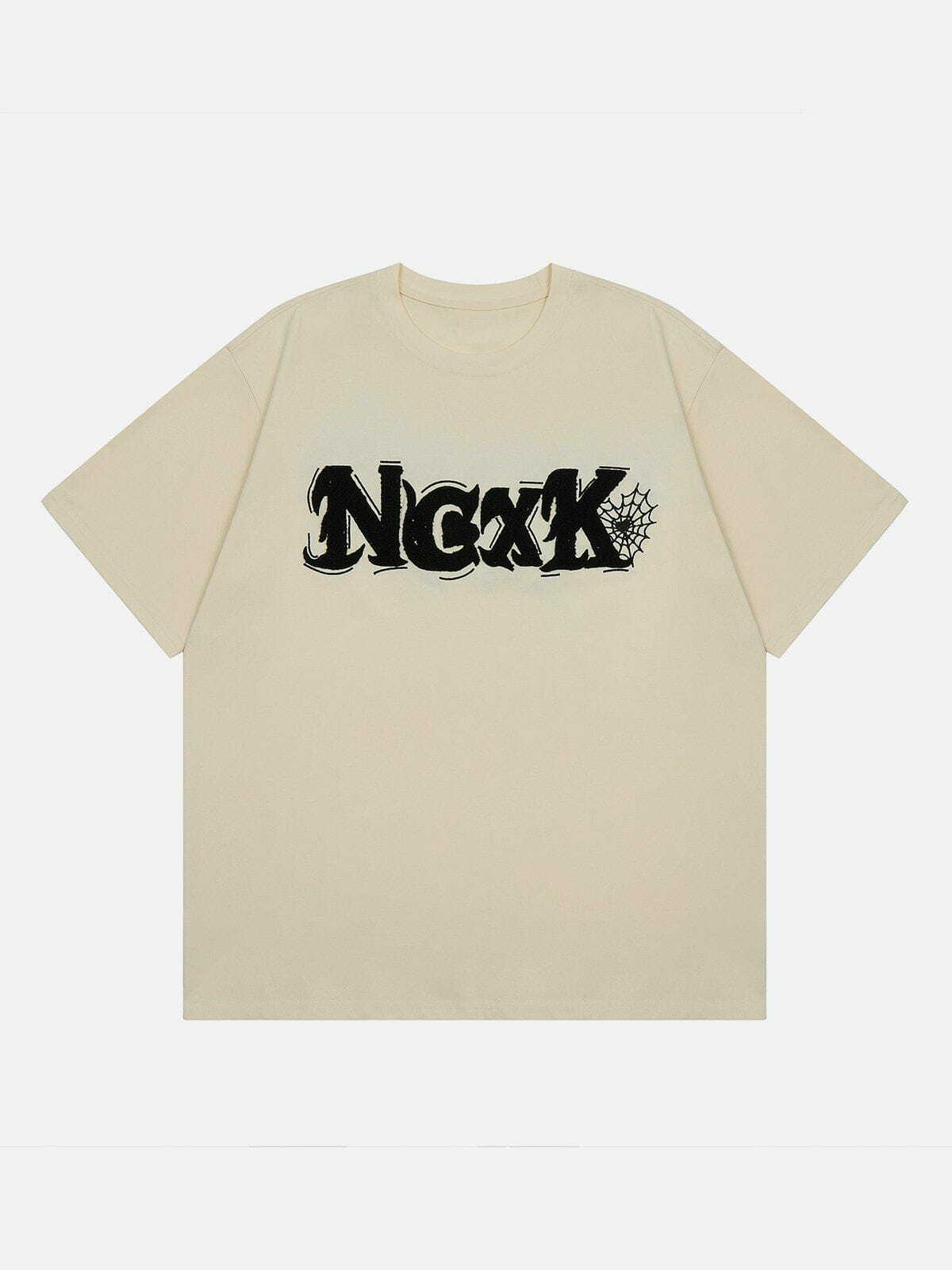 Y2K Grunge Flock Letter Tee - Retro 90s Summer Outfit for Y2K Party & Club Vibes