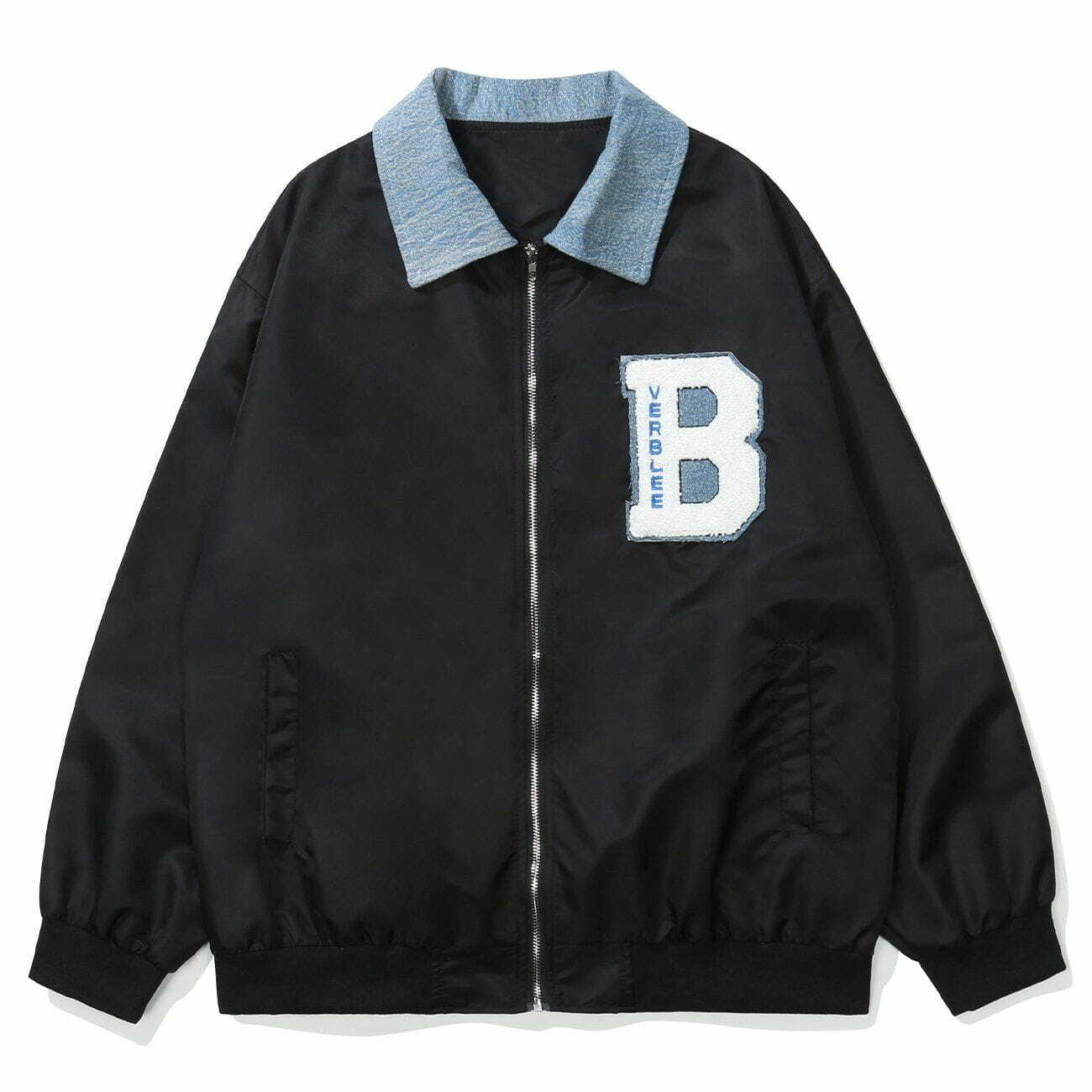 Y2K Grunge Flocked Letter Splicing Jacket - Retro 90s Fashion for Summer Outfits