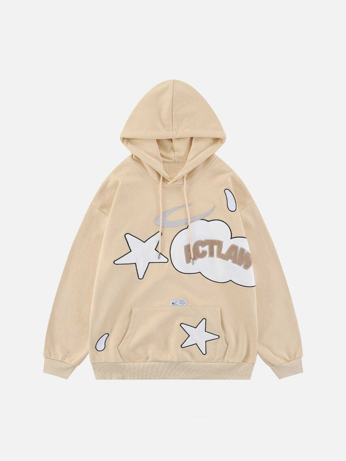 Y2K Grunge Flocked Letters Embroidered Stars Hoodie - Retro 90s Summer Outfit Essential