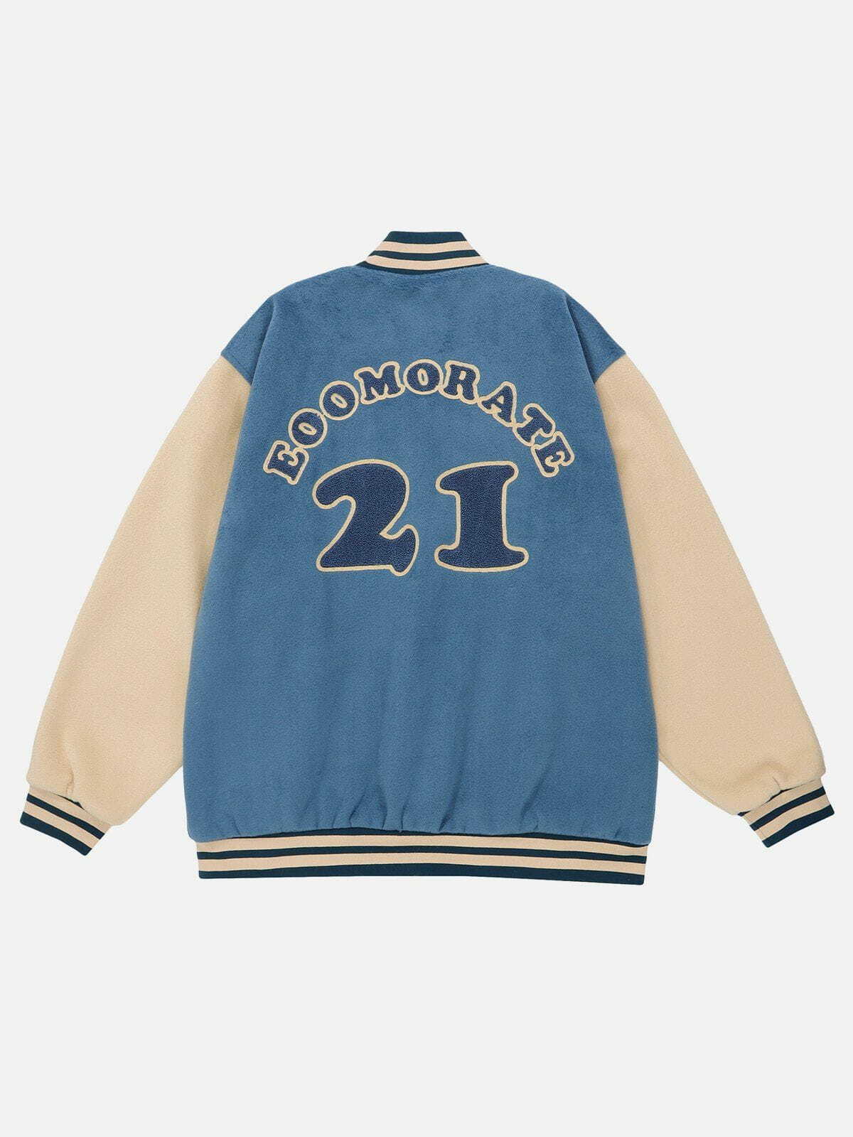 Y2K Grunge Flocking '21' Print Varsity Jacket - Retro 90s Summer Outfit Essential