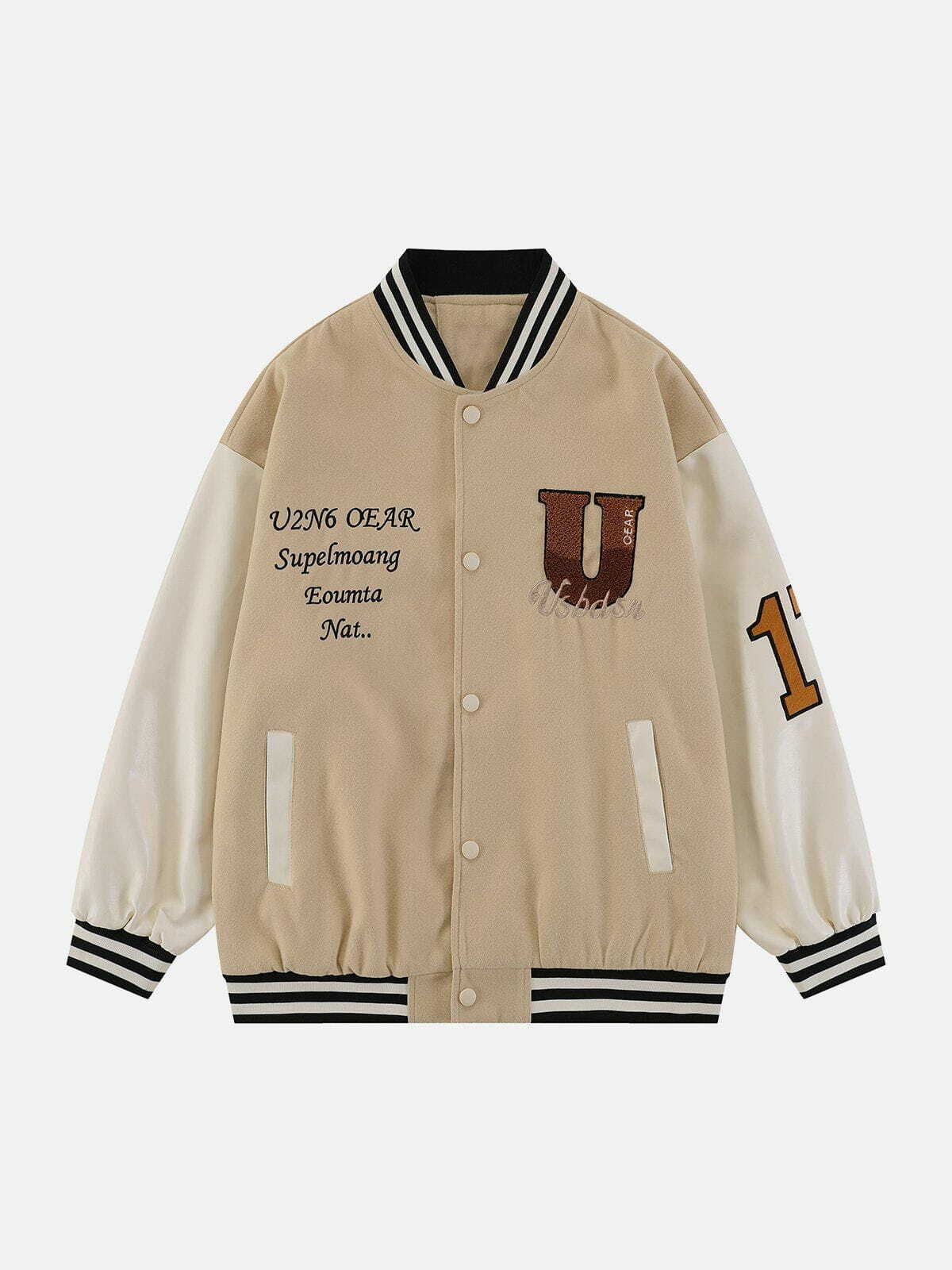 Y2K Grunge Flocking Letters Varsity Jacket - Retro 90s Summer Outfit for Trendy Women