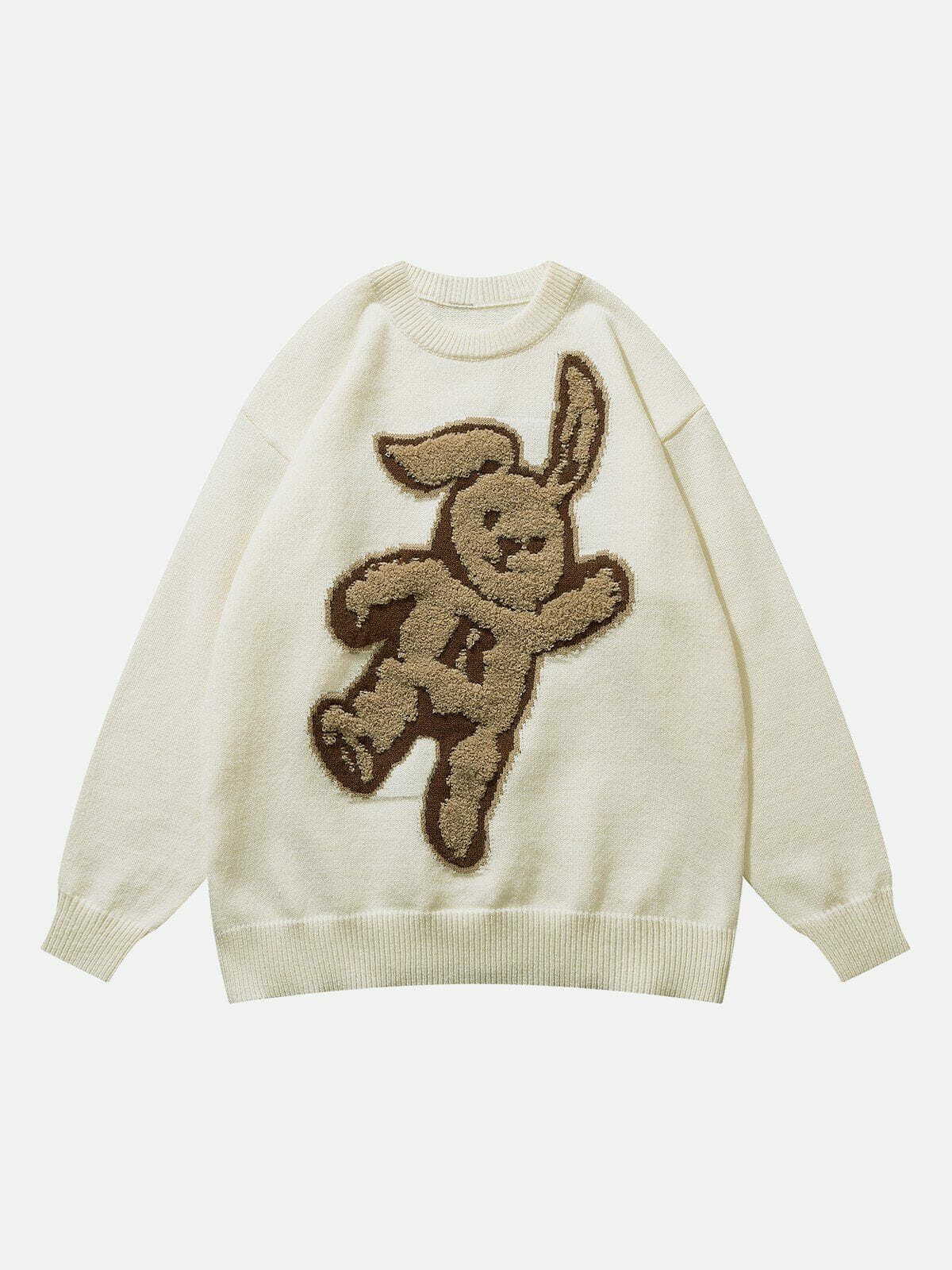 Y2K Grunge Flocking Rabbit Sweater - Retro 90s Fashion Top for Summer Party Outfits