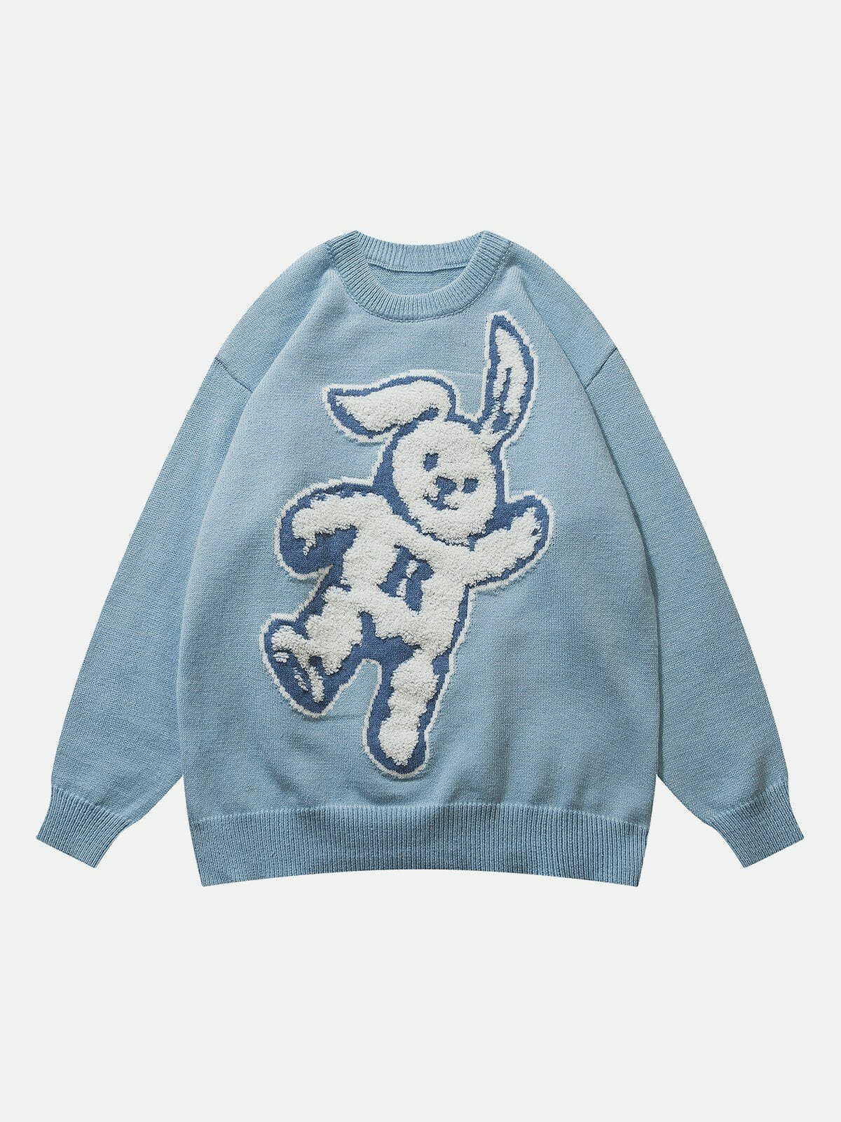 Y2K Grunge Flocking Rabbit Sweater - Retro 90s Fashion Top for Summer Party Outfits