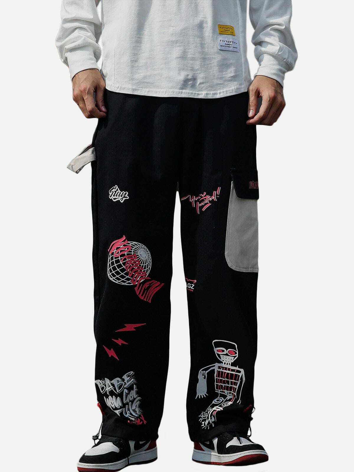 Y2K Grunge Foam Print Cargo Pants - Retro 90s Summer Outfit for Y2K Party & Club Looks