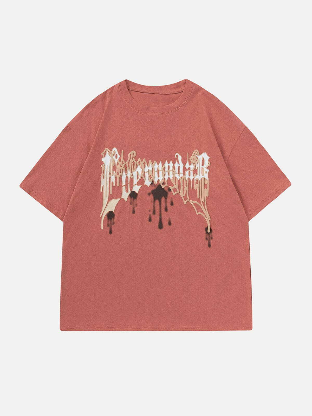 Y2K Grunge Foam Printing Water Stains Tee - Retro 90s Summer Outfit for Y2K Vibes