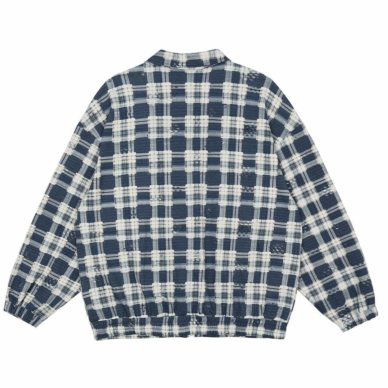 Y2K Grunge Frayed Check Pattern Jacket - Retro 90s Summer Outfit for Y2K Vibes