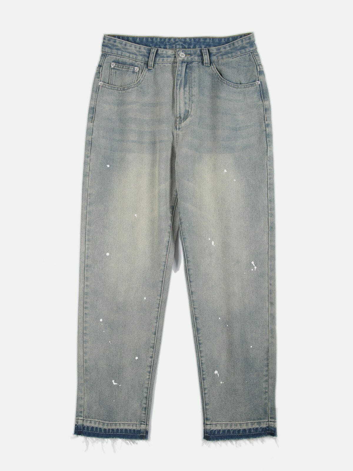 Y2K Grunge Fringe ZIP UP Washed Jeans - Retro 90s Summer Outfit for Y2K Vibes