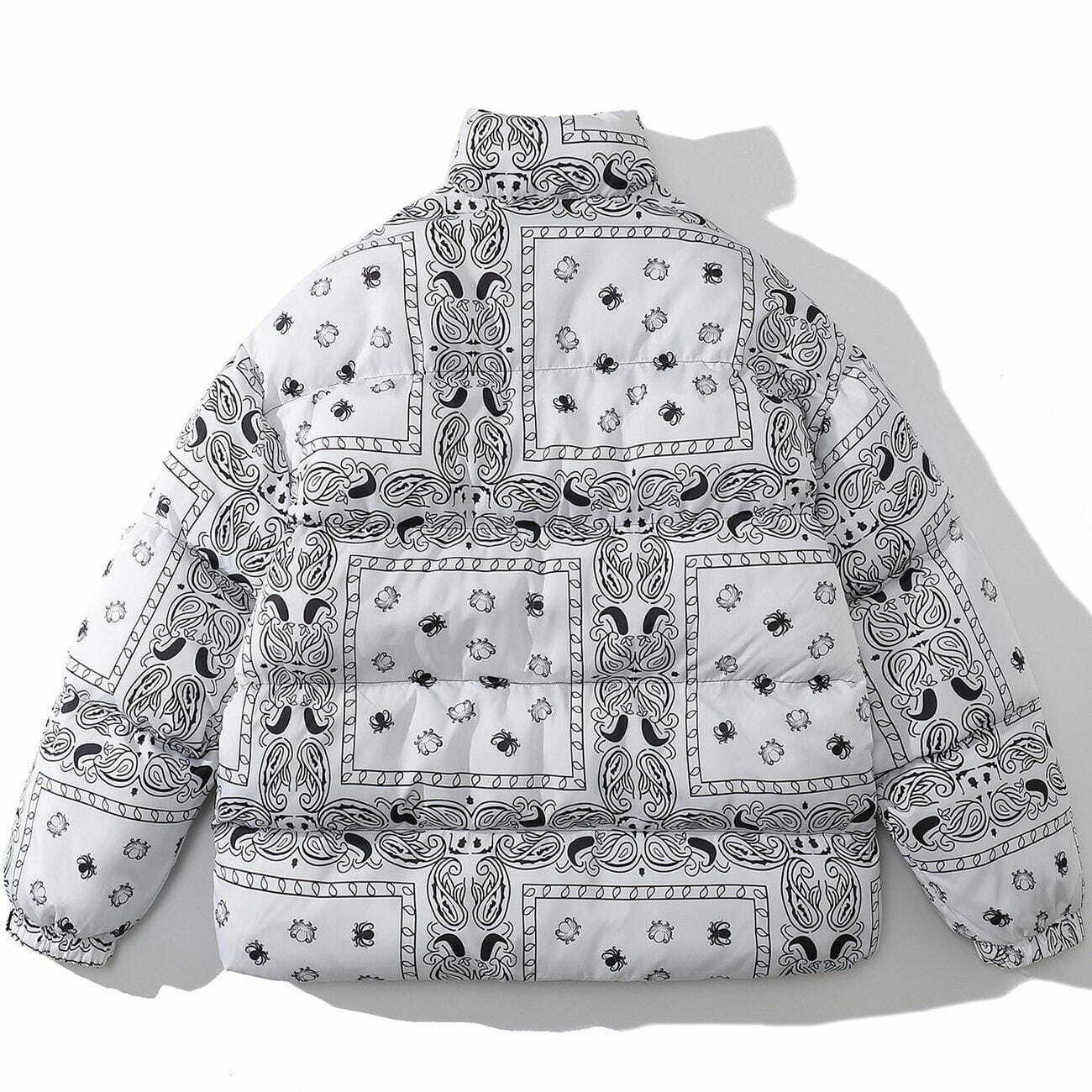 Y2K Grunge Full Bandana Print Winter Coat - Retro 90s Fashion for Y2K Outfits