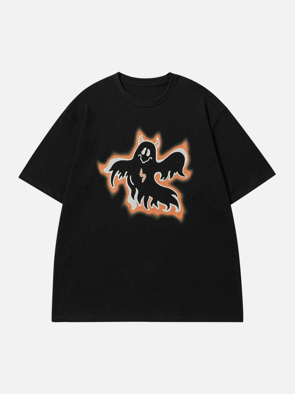 Y2K Grunge Ghost Demon Corner Print Tee - Retro 90s Summer Outfit for Y2K Vibes