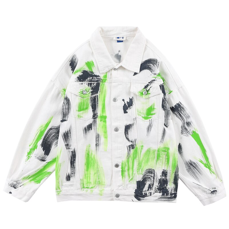 Y2K Grunge Graffiti Denim White Jacket - Retro 90s Summer Outfit for Party & Club Looks