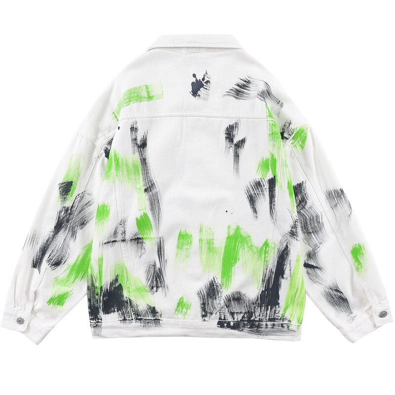 Y2K Grunge Graffiti Denim White Jacket - Retro 90s Summer Outfit for Party & Club Looks