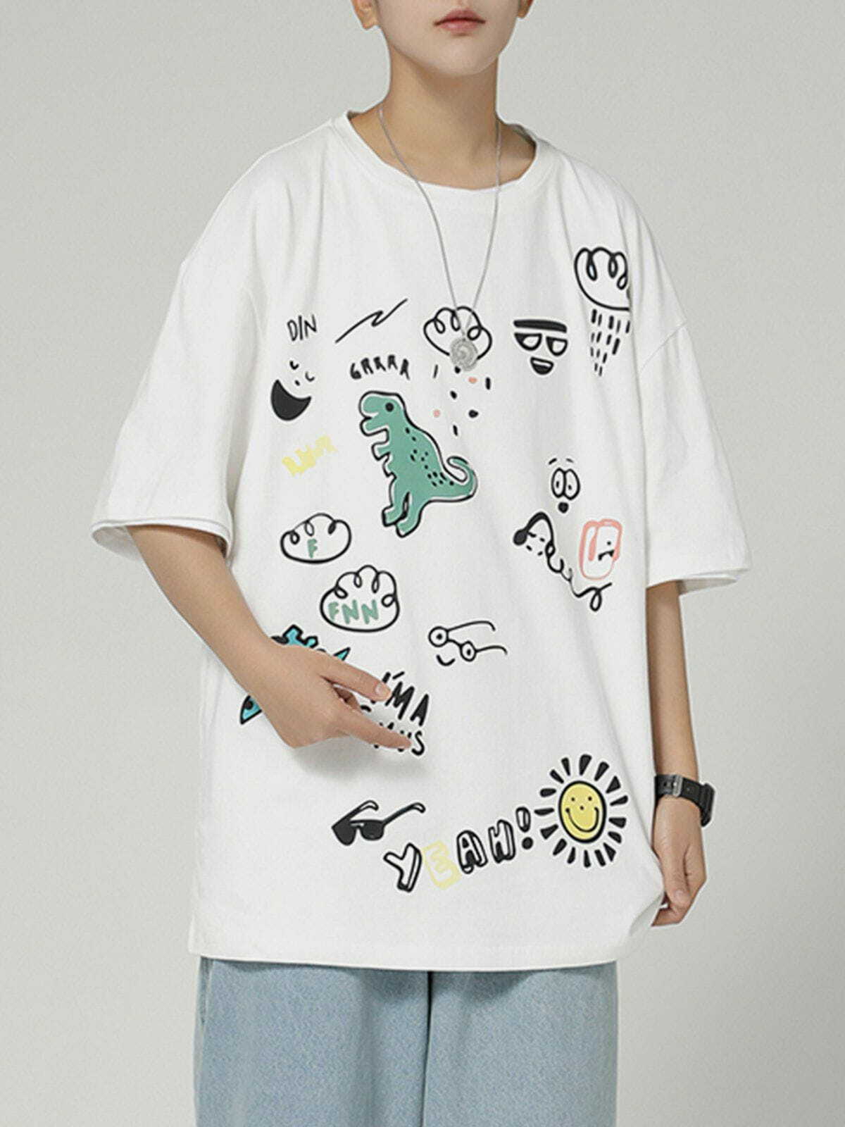 Y2K Grunge Graffiti Weather Element Tee - Retro 90s Summer Outfit for Party & Club