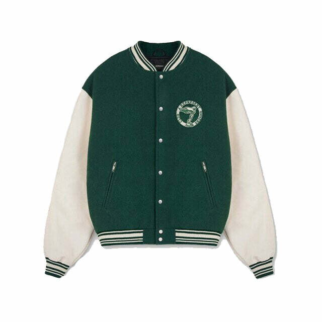 Y2K Grunge Green Baseball Jacket - Retro 90s Summer Outfit for Y2K Party & Club Vibes