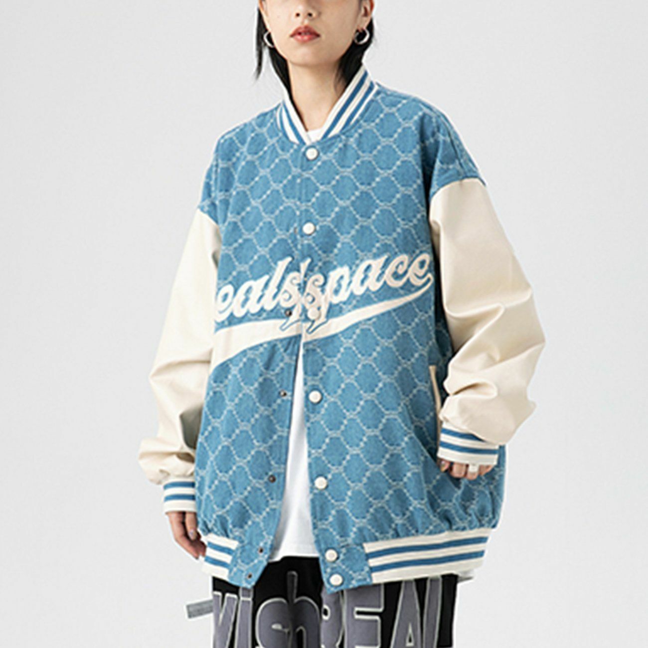 Y2K Grunge Grid Letter Varsity Jacket - Retro 90s Fashion for Summer Parties & Outfits