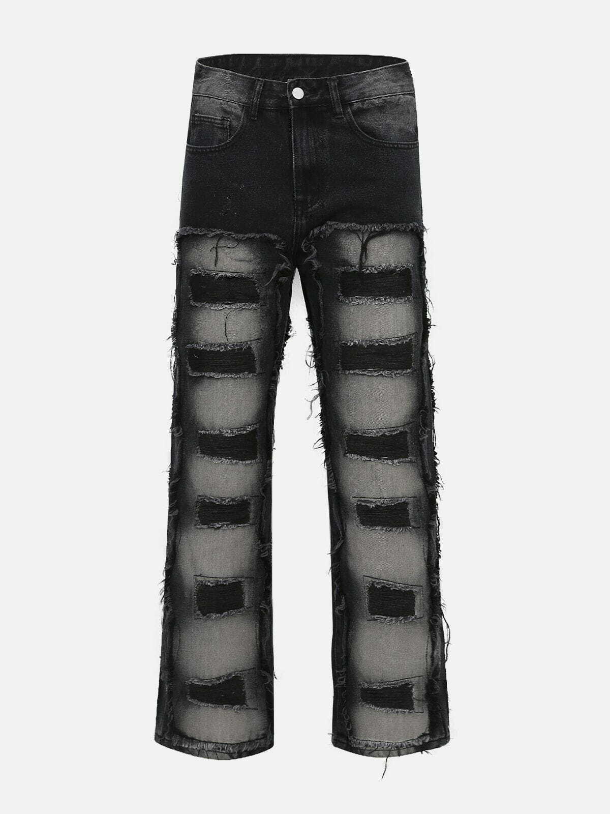 Y2K Grunge Halo Torn Jeans - Retro 90s Summer Outfit for Y2K Party & Club Vibes