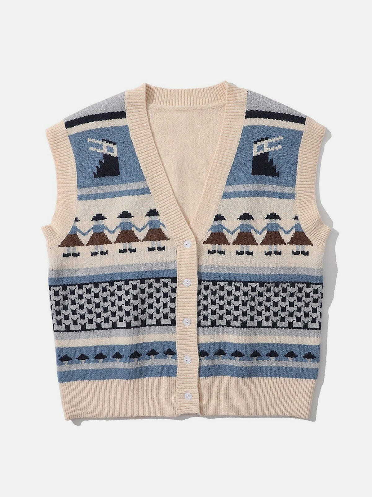 Y2K Grunge Hand In Hand Pattern Knit Sweater Vest - Retro 90s Summer Outfit Essential