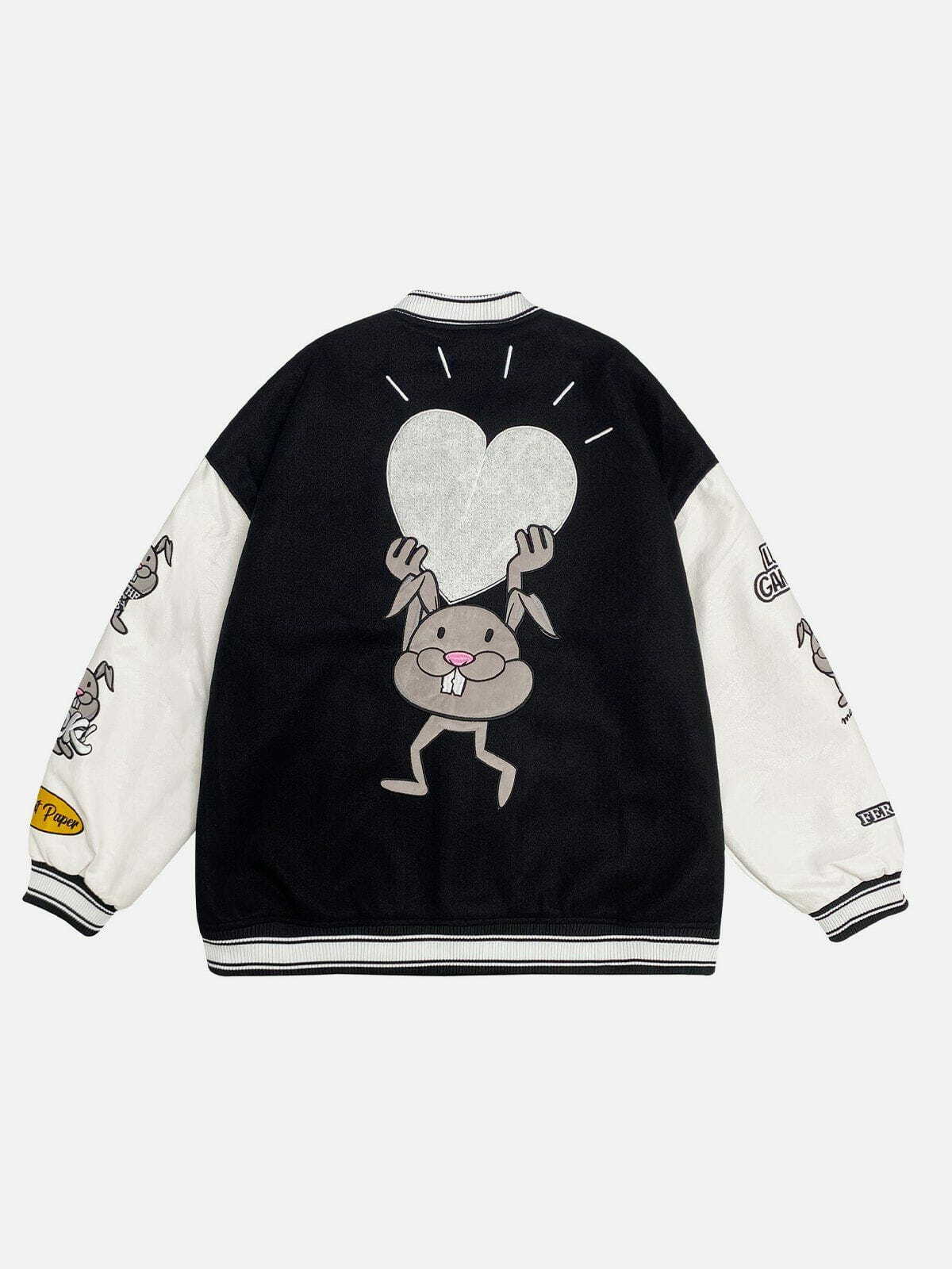 Y2K Grunge Heart Rabbit Embroidered Jacket - Retro 90s Summer Outfit for Y2K Vibes