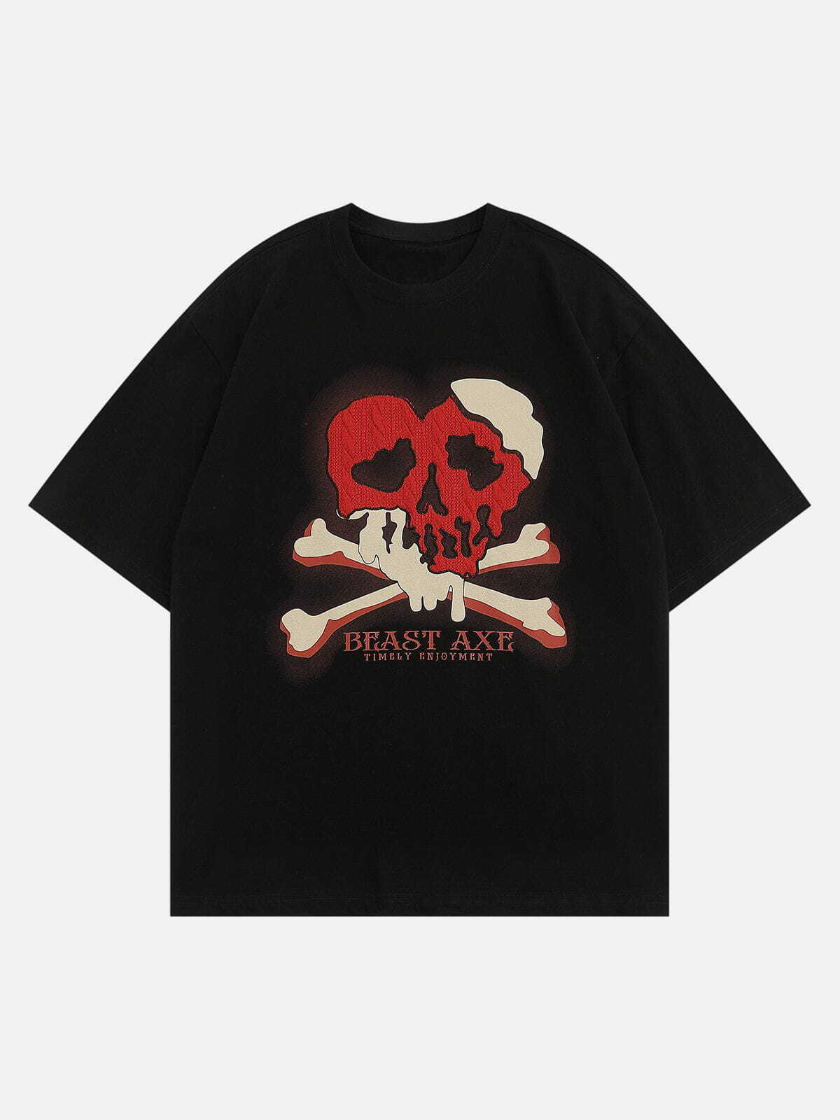 Y2K Grunge Heartbreak Skull Print Tee - Retro 90s Summer Outfit for Y2K Vibes