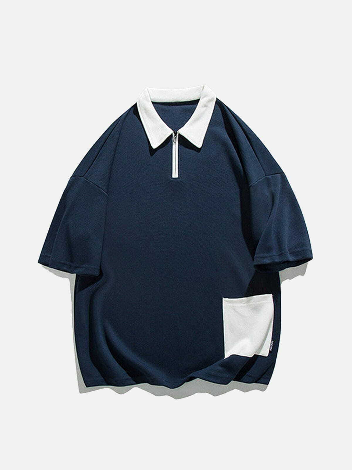 Y2K Grunge Hem Pocket Zip Up Polo Tee - Retro 90s Summer Outfit for Y2K Vibes