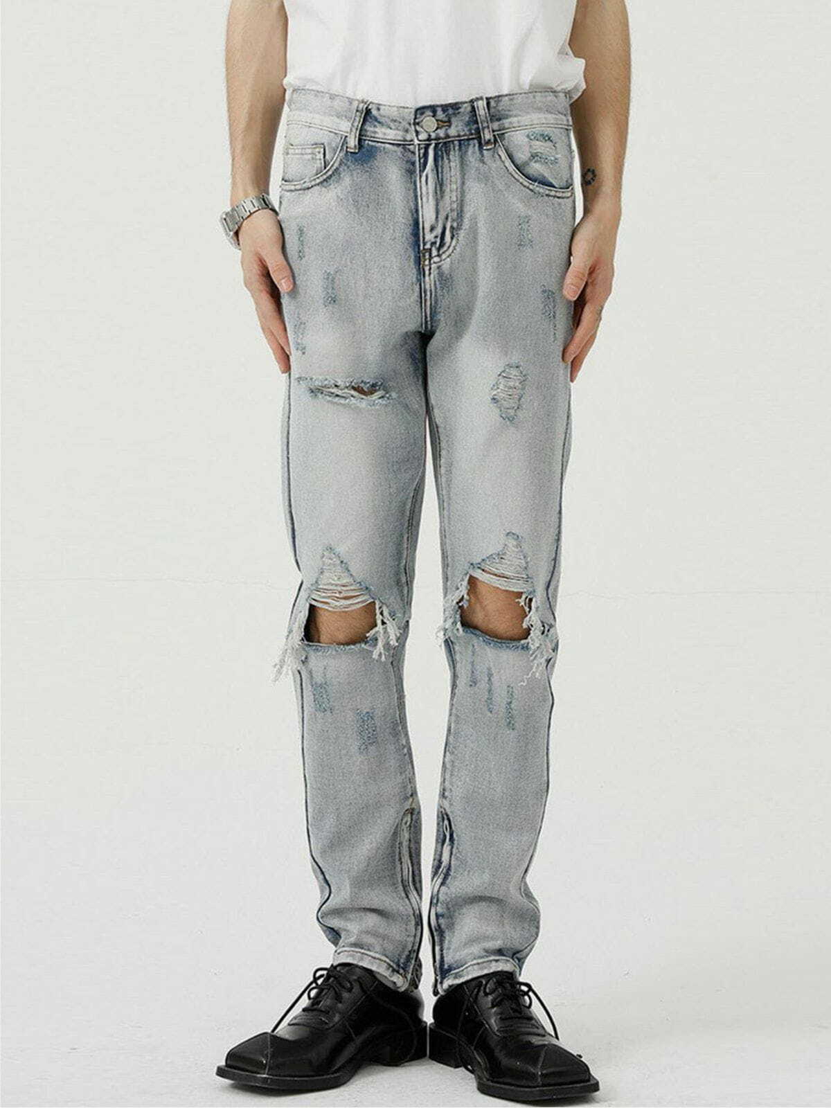 Y2K Grunge Hole Design Jeans - Retro 90s Summer Outfit for Y2K Party & Club Vibes