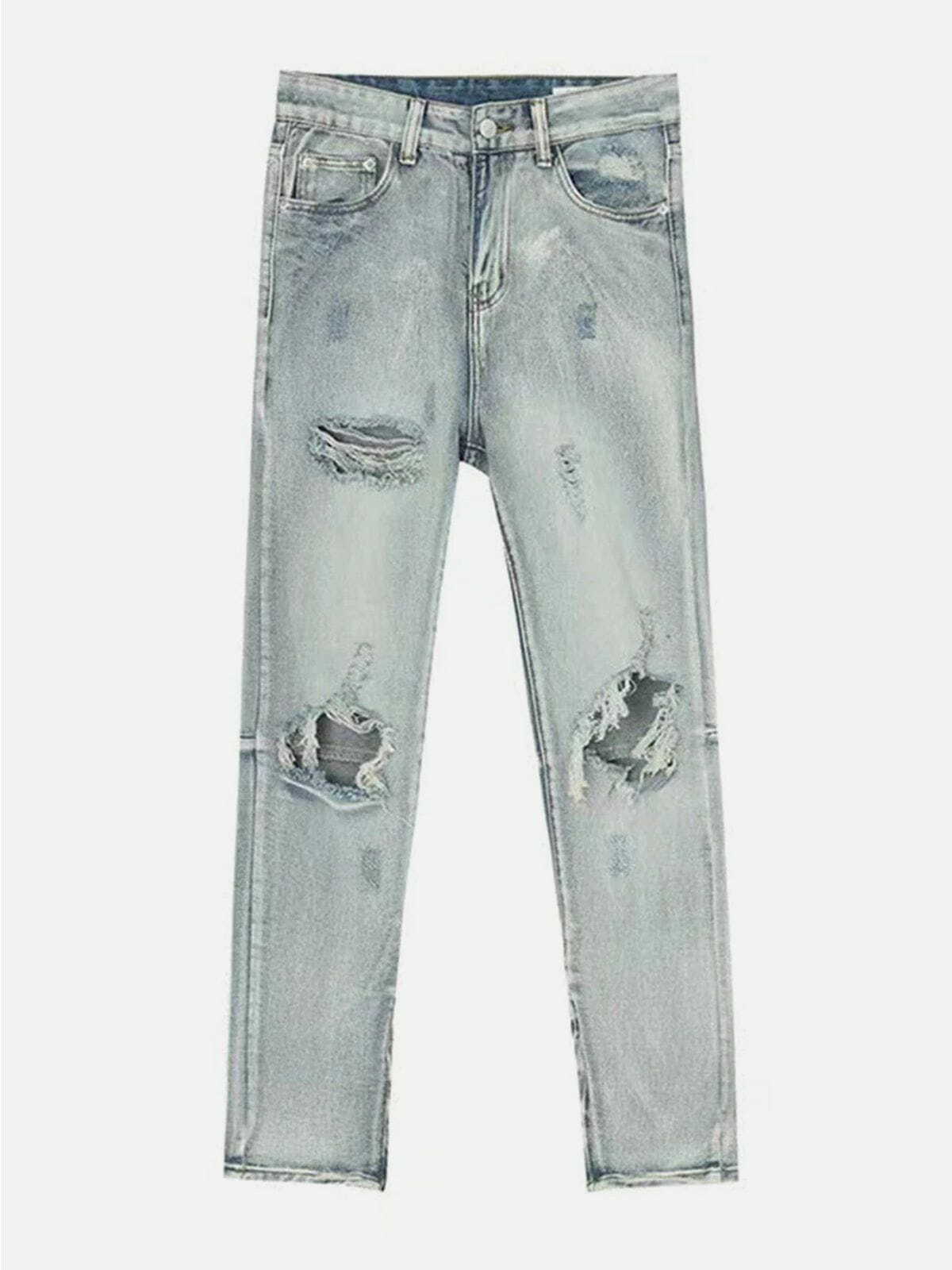 Y2K Grunge Hole Design Jeans - Retro 90s Summer Outfit for Y2K Party & Club Vibes