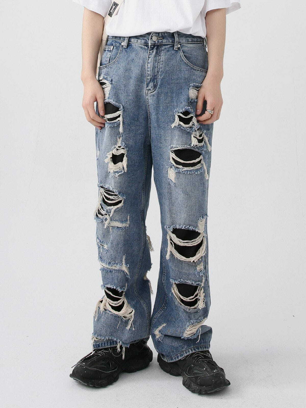 Y2K Grunge Hole Patch Jeans - Retro 90s Summer Outfit for Y2K Party & Club Vibes