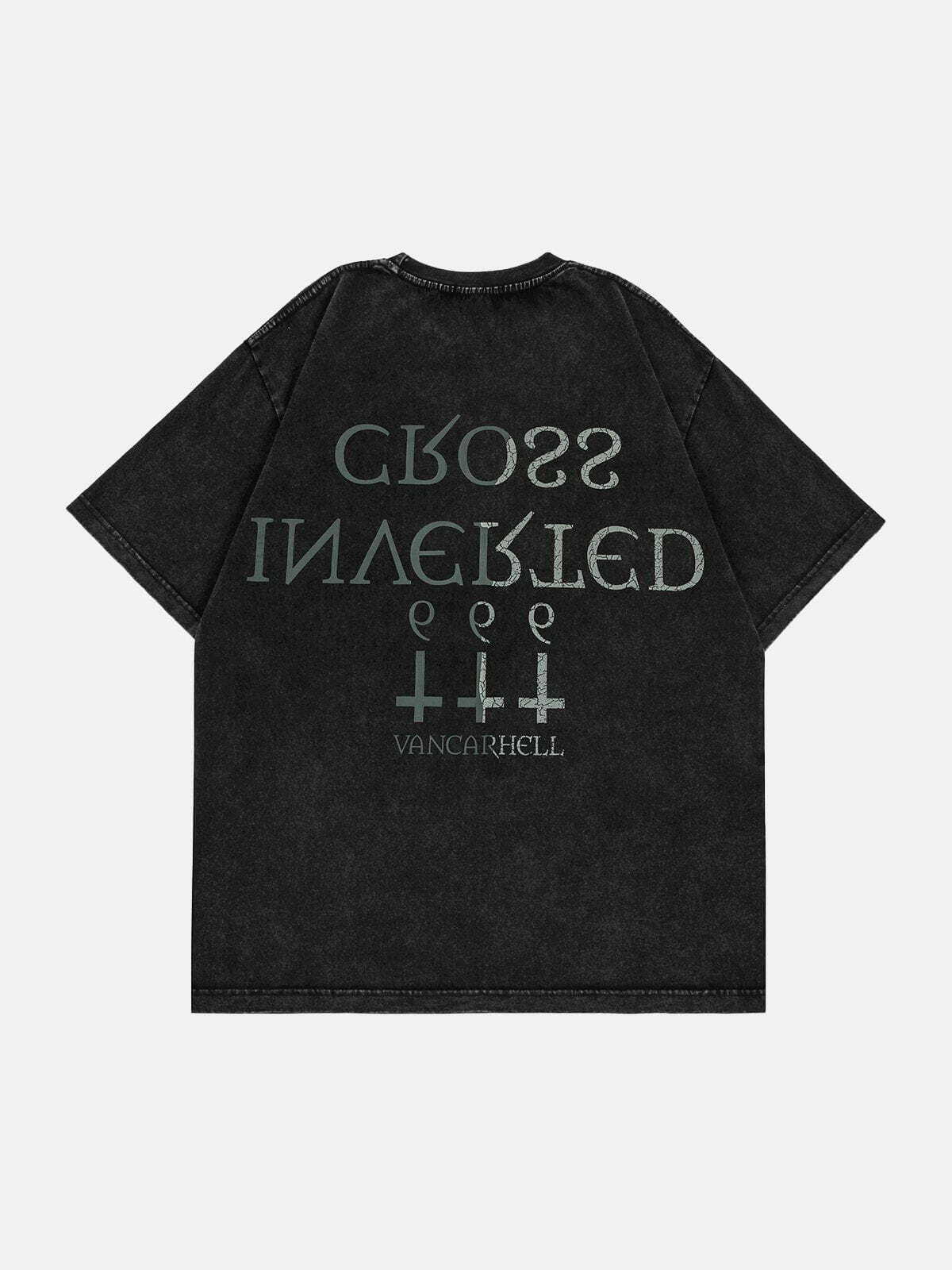 Y2K Grunge Inverted Cross Print Tee - Retro 90s Summer Outfit for Y2K Party Vibes