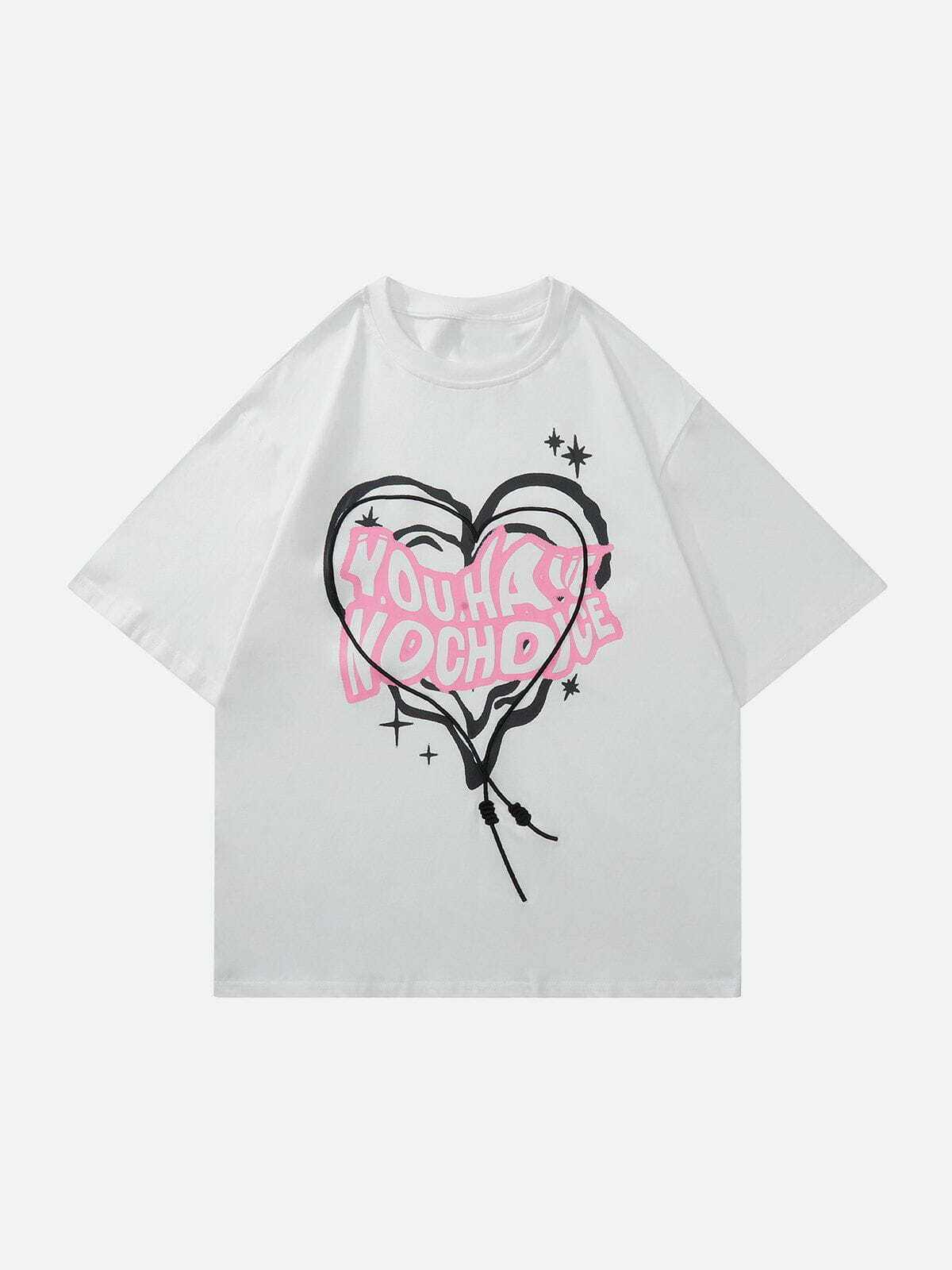 Y2K Grunge Irregular Heart Letter Print Tee - Retro 90s Summer Outfit Essential